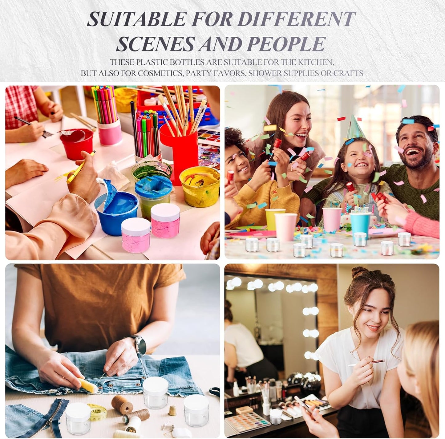 SATINIOR 36 Pieces 6 oz Plastic Jars with Lids Wide Mouth Airtight Reusable Container Acrylic Cosmetic Small Jars for Lotions Ointments Travel Toiletries Creams Make up Storage(White)