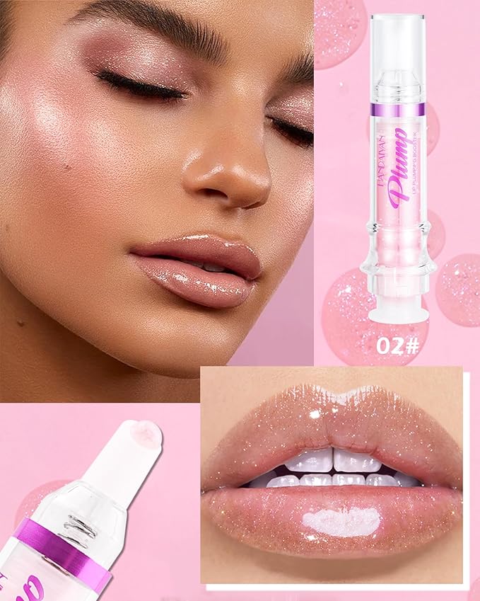 Spicy Lip Plumping Booster,Plumping Lip Oil with Chili Extract,High-Shine Smooth Fuller Lips,Hydrating Pink LIp Goloss Lip Glaze,Plump and Pout Lip Plumper Lipstick,Christmas Makeup Gift for Women-02#