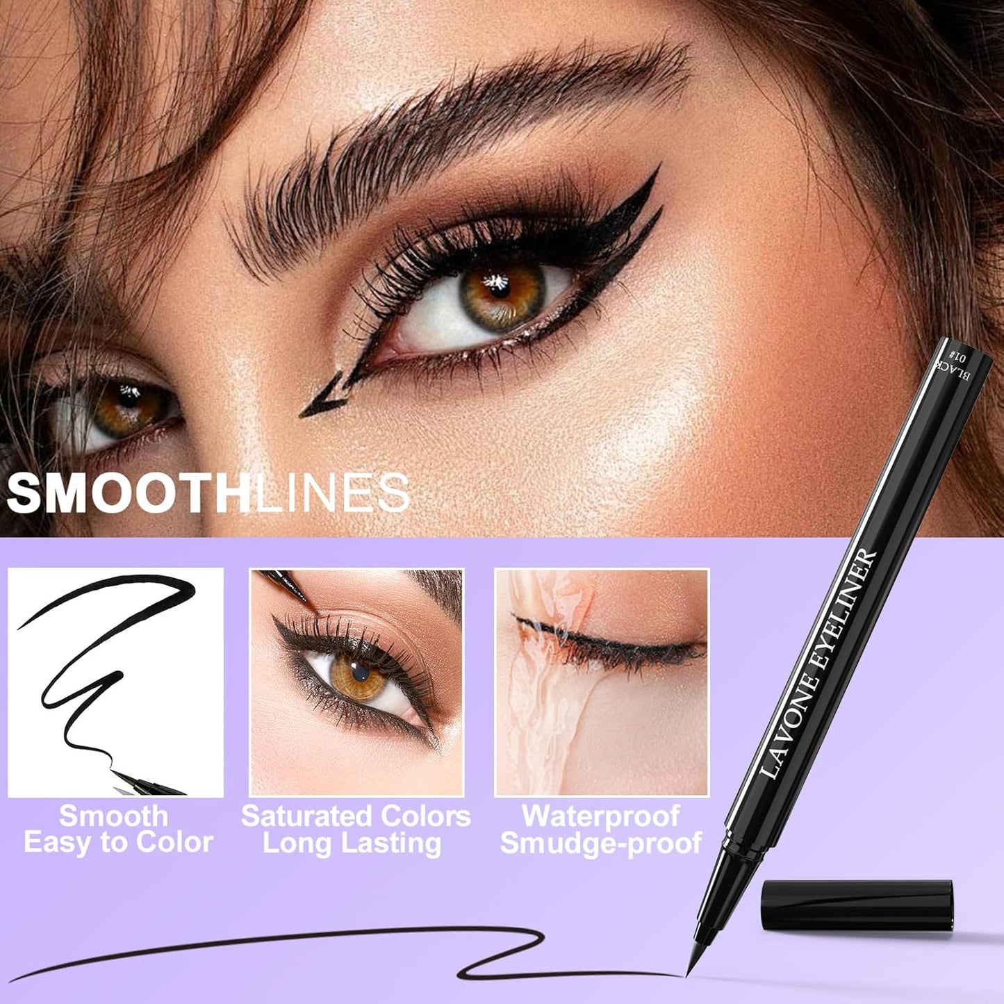 LAVONE Eyeliner Set - Waterproof Makeup Kit with Liquid Eye Liner Pencil, Gel Eyeliner and Angled Eye Liner Brush, Waterproof, Smudge Resistant, Long Lasting Formula - Dark Brown