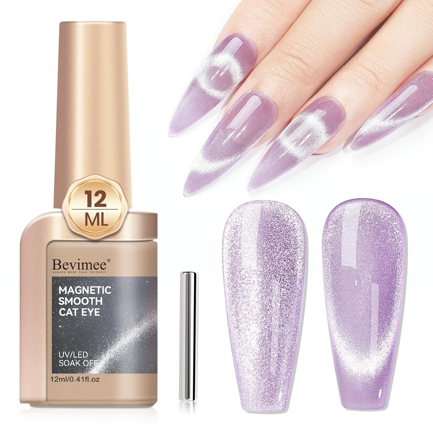 Cat Eye Gel Nail Polish 12ML, Lavender Purple Smoothie Magnetic Gel Polish Holographic Shimmer Glitter Cats Eye Nail Polish with Magnet Stick Soak Off UV Nail Art Varnish