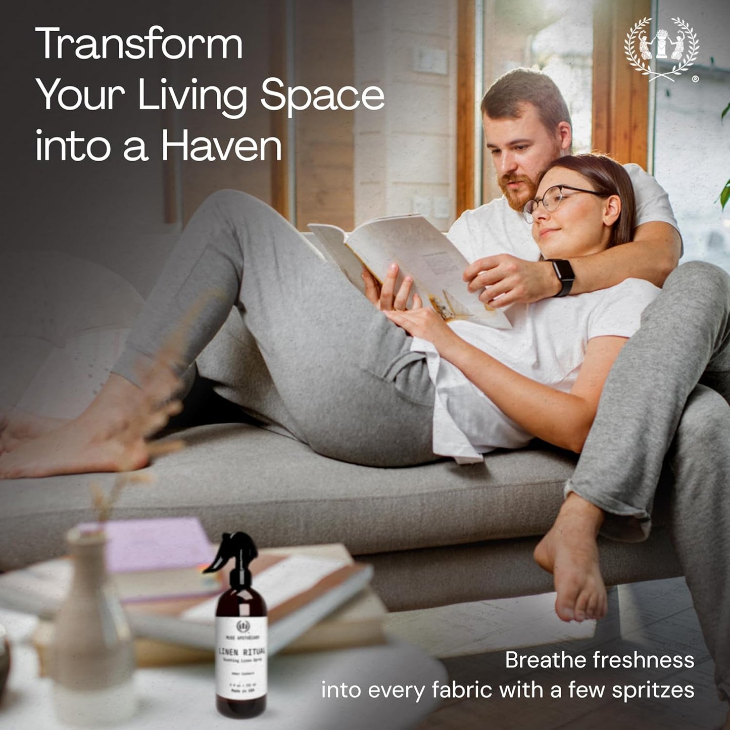 Muse Apothecary Linen Ritual - Aromatic, Soothing, and Relaxing Linen Mist, Laundry and Fabric Spray - Infused with Aromatherapy Essential Oils - 8 oz, Amber Cashmere