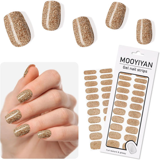 Gloss Nail Strips|Uv Free|22 Pcs,Gel Nail Stickers|Long Lasting Two Weeks and Easy to Apply&Remove|Golden Spot 1