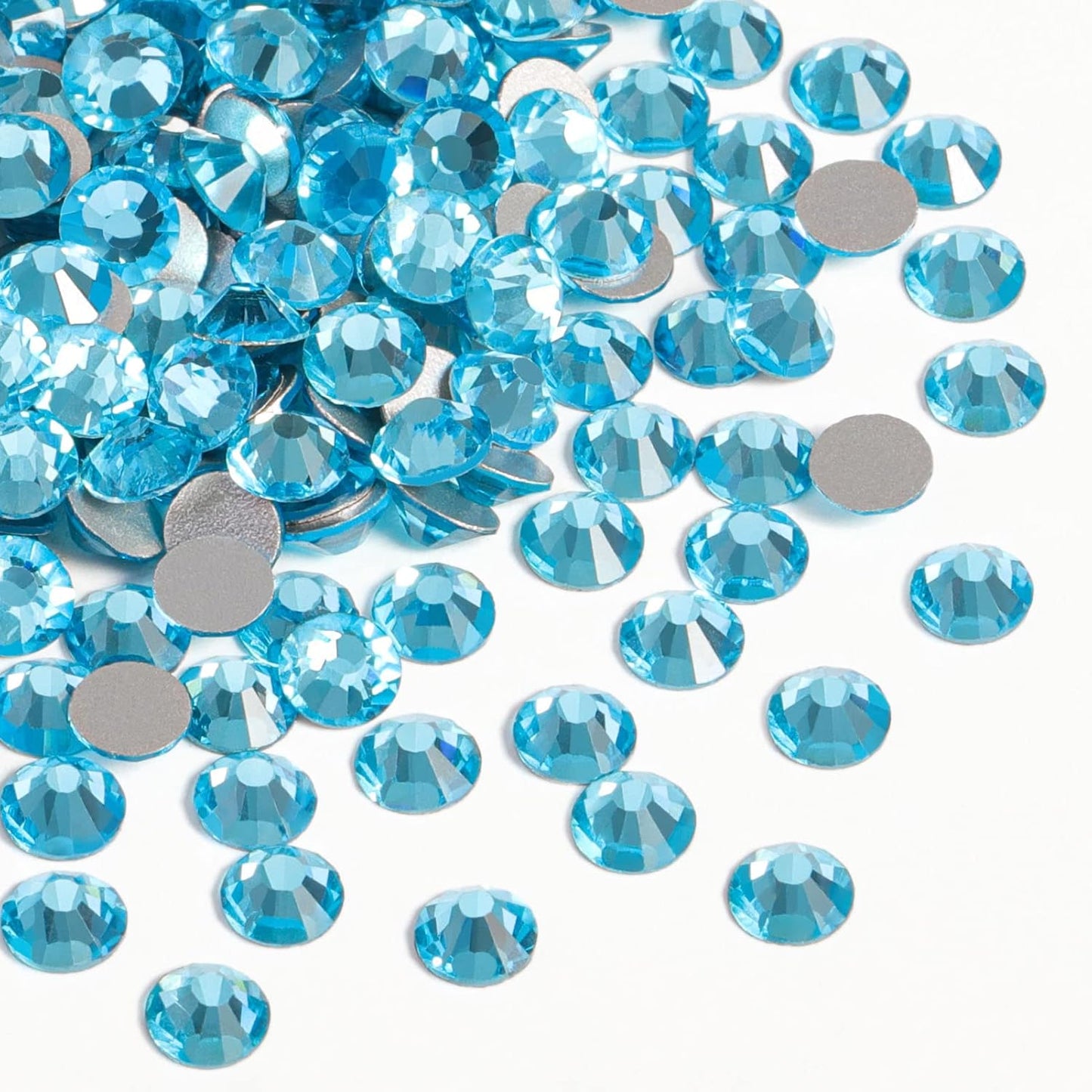 Beadsland 1440pcs Flat Back Crystal Rhinestones Round Gems for Nail Art and Craft Glue Fix, Aquamarine,SS12,3.0-3.2mm