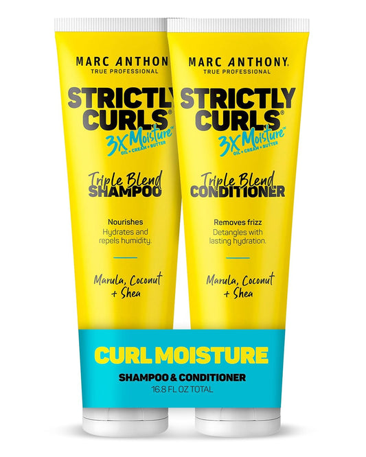 Marc Anthony Strictly Curls 3x Moisture Deep Shampoo & Conditioner for Curl Defining & Anti Frizz - Shea Butter, Marula Oil, Aloe & Coconut Oil - Sulfate Free Color Safe for Dry Damaged Curly Hair