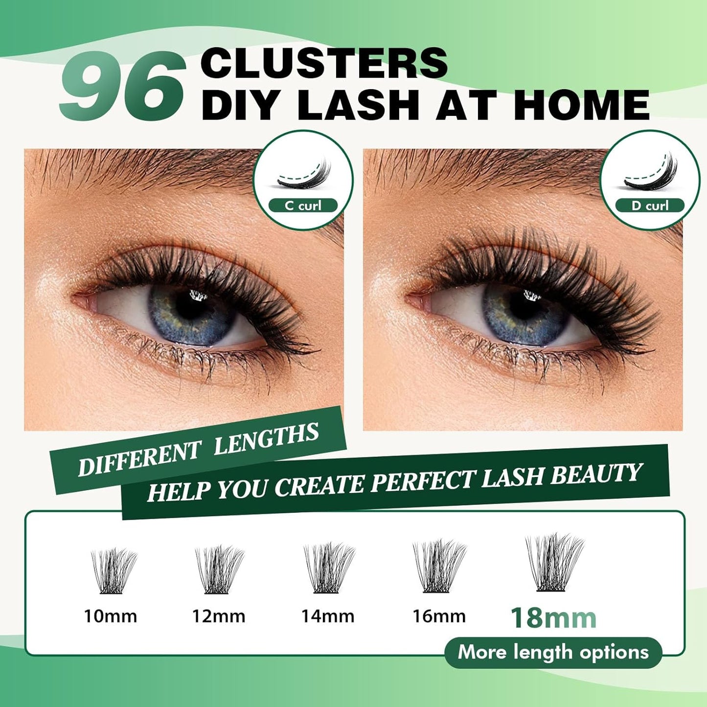 Lash Clusters,96 Pcs Cluster Lashes D Curl 8-18MIX DIY Lash Extensions Eyelash Clusters,KEYYOU Volume Wispy Individual Lashes Soft&Comfortable Easy DIY at Home(Y05,D-8-18MIX)