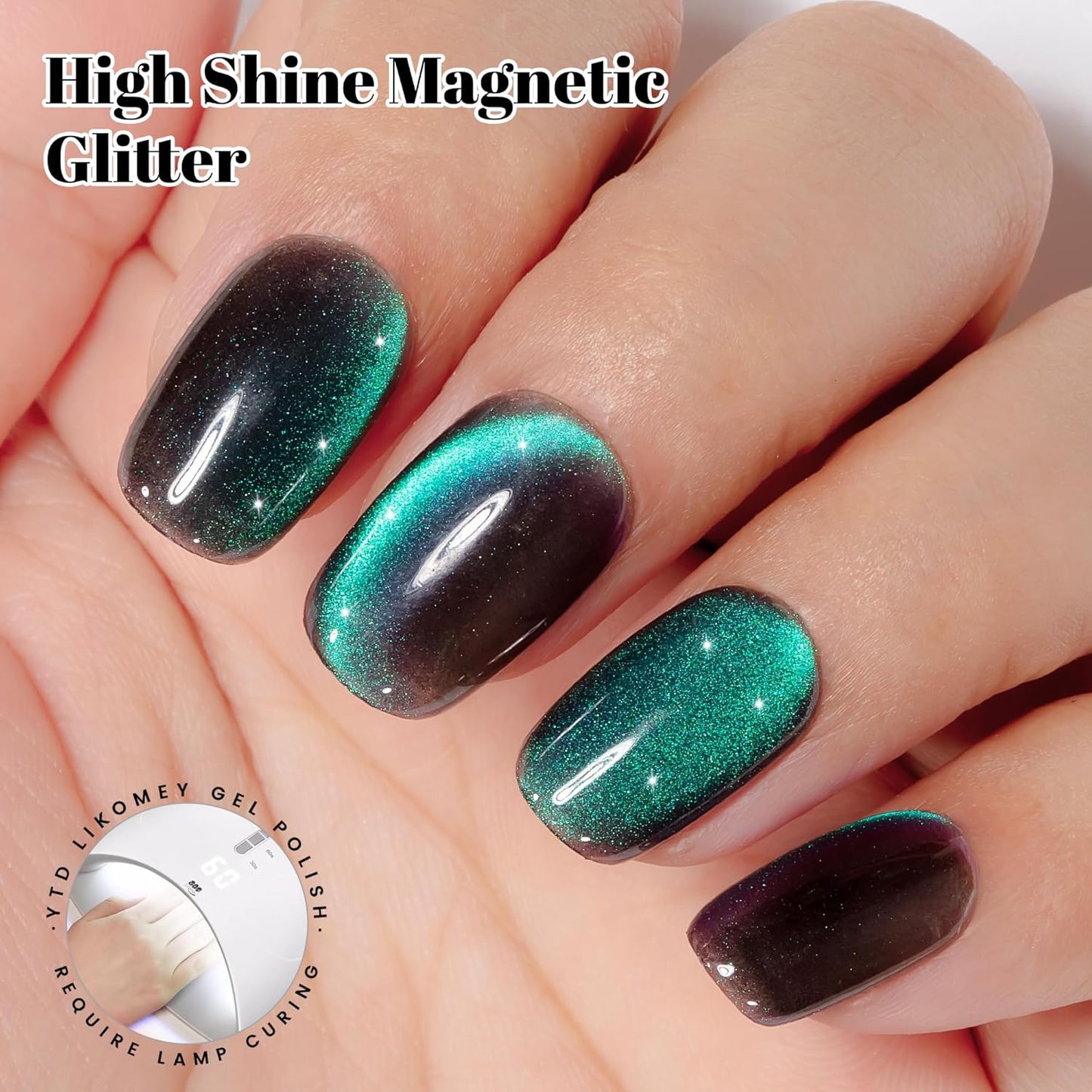 YTD Likomey Cat Eye Gel Nail Polish,15ml Black Green Purple Multi-Color Velvet Diamond Holographic Neutral Jelly Sheer Magnetic Shimmer Glitter Fall Winter UV Color Varnish with Magnet Stick,MY392