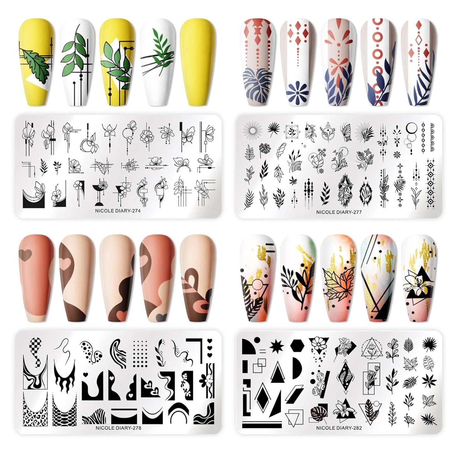 Born Pretty Nail Art Stamping Templates Set Flowers Leaves Plant French Stamping Image Plates Manicure DIY Design Stamp Plates 8PCS