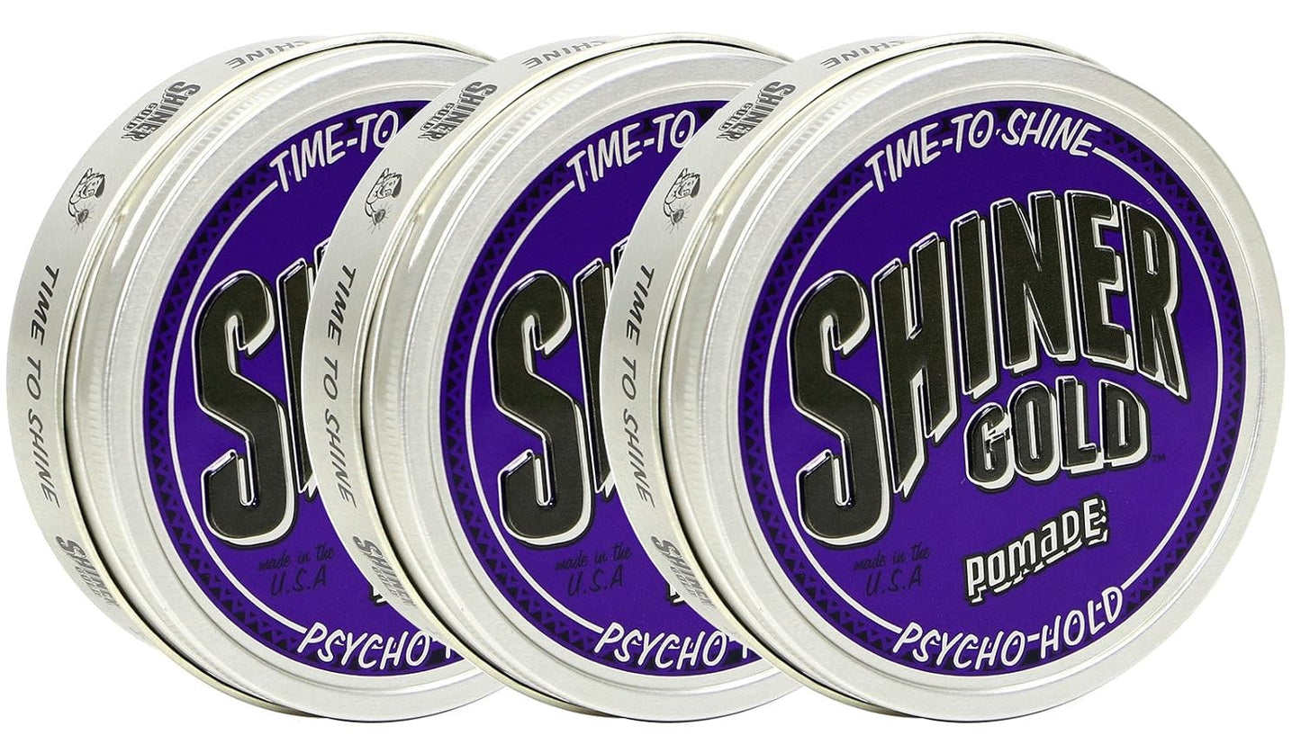 Shiner Gold Psycho Hold Pomade | Extreme Hold | High Shine | Water-based | Coconut Scent, 4oz. Pack of 3