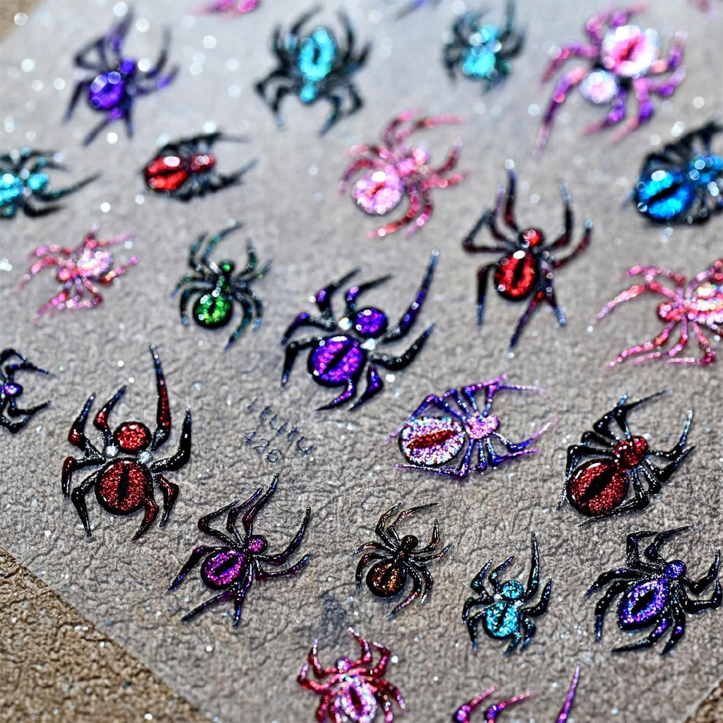 1 Sheets Embossed Halloween Nail Stickers for Nail Art 5D Self-Adhesive Spider Nail Art Stickers Colorful Spider Nail Decals Halloween Nail Design Sticker for Women DIY Manicure