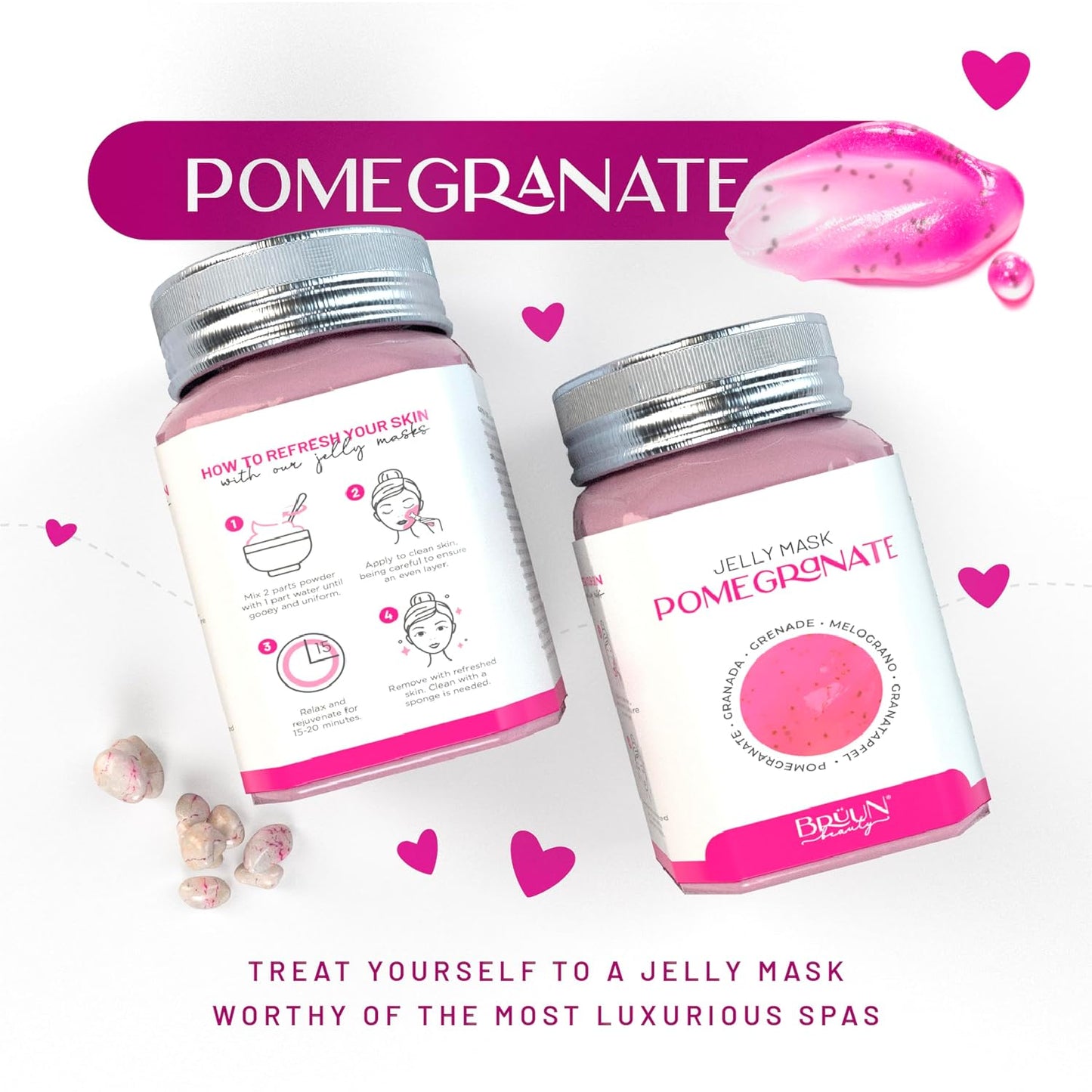 BRÜUN Peel-Off Pomegranate Jelly Mask for Face Care – A 23 fl oz Rubber Jar for 30 to 35 Treatments – A Skin Care Moisturizing Gel Mask of Spa Set for Men, Women and Adults