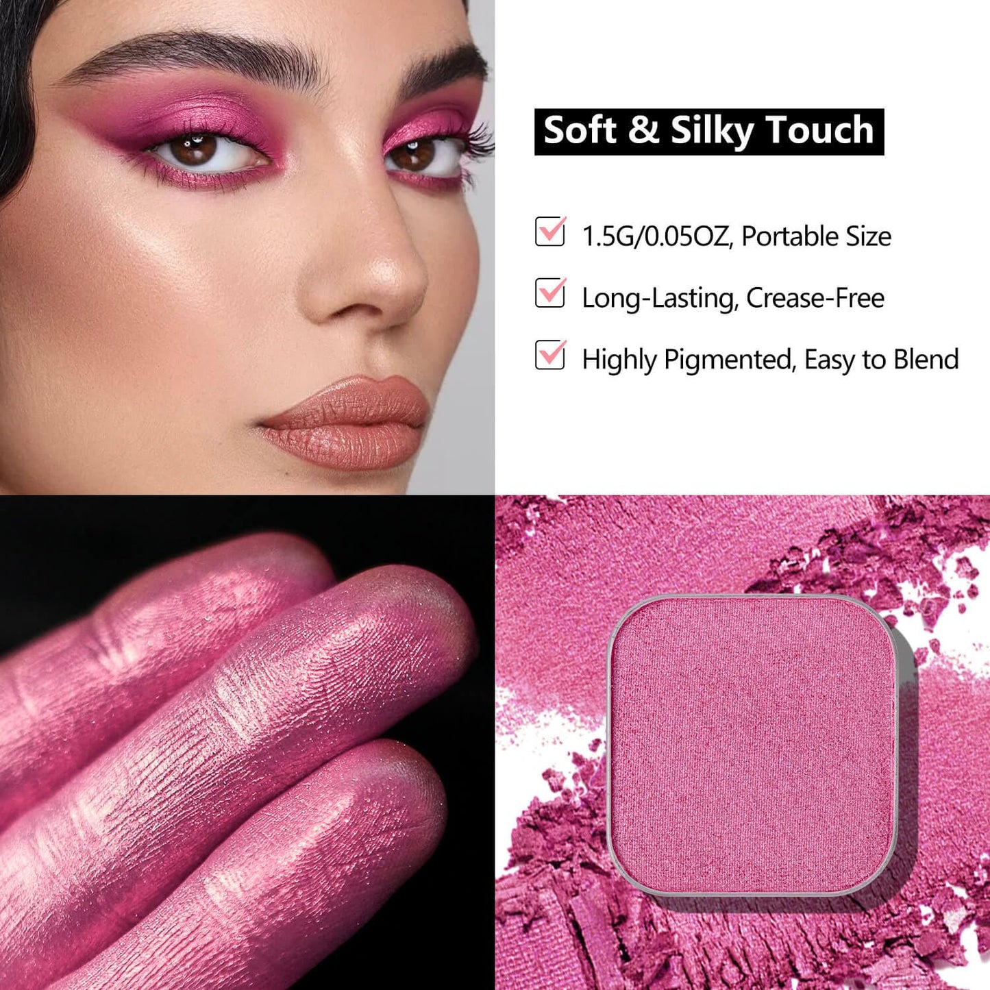 Single Pink Eyeshadow Matte Shimmer Highly Pigmented Blendable Longwear Powder in Magnetic Refill Pan for Custom Palette Easy to Apply and Remove (Fairy Bloom)