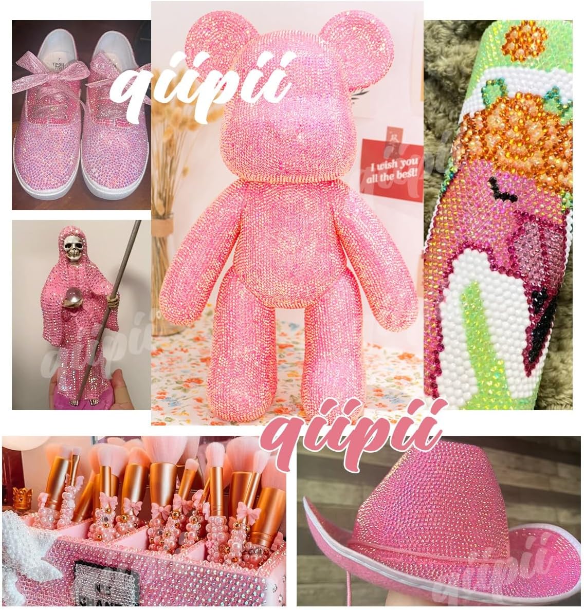 Dark Pink AB Resin Rhinestones w B7000 Jewelry Glue for Bedazzling Crafting 3mm 4mm 5mm 6mm Flatback Jelly Stones Bulk SS10 SS16 SS20 SS30 Diamonds Gems for Nails Face Makeup Tumblers Crafts