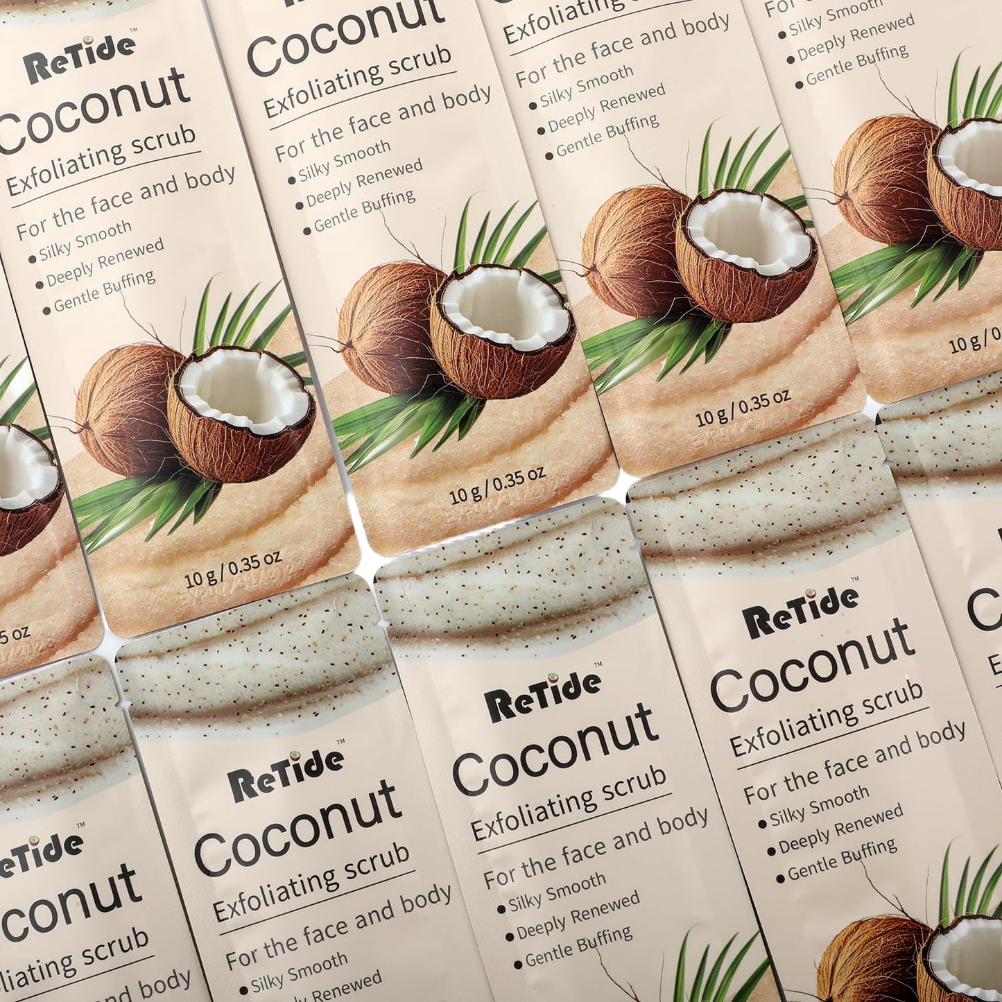Coconut Body Scrub Gift Set - 35 Packets & 2 Pcs Exfoliating Gloves,Exfoliating & Moisturizing Sugar Scrub for Face & Body, Self Care Gifts for Women