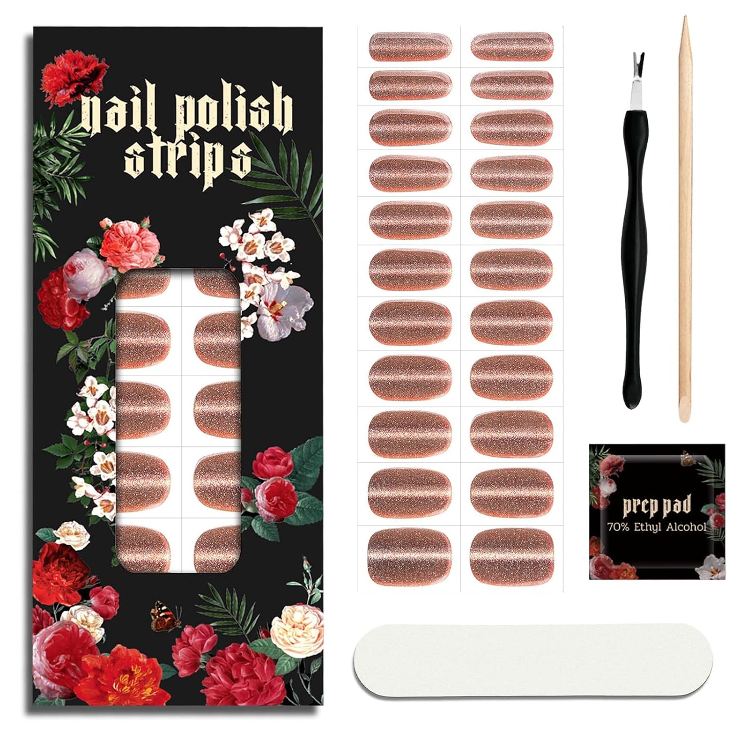 Nail Polish Strips - 22 Pcs Salon Quality Gel Nail Stickers - Long Lasting Wraps (Opulent Rust)