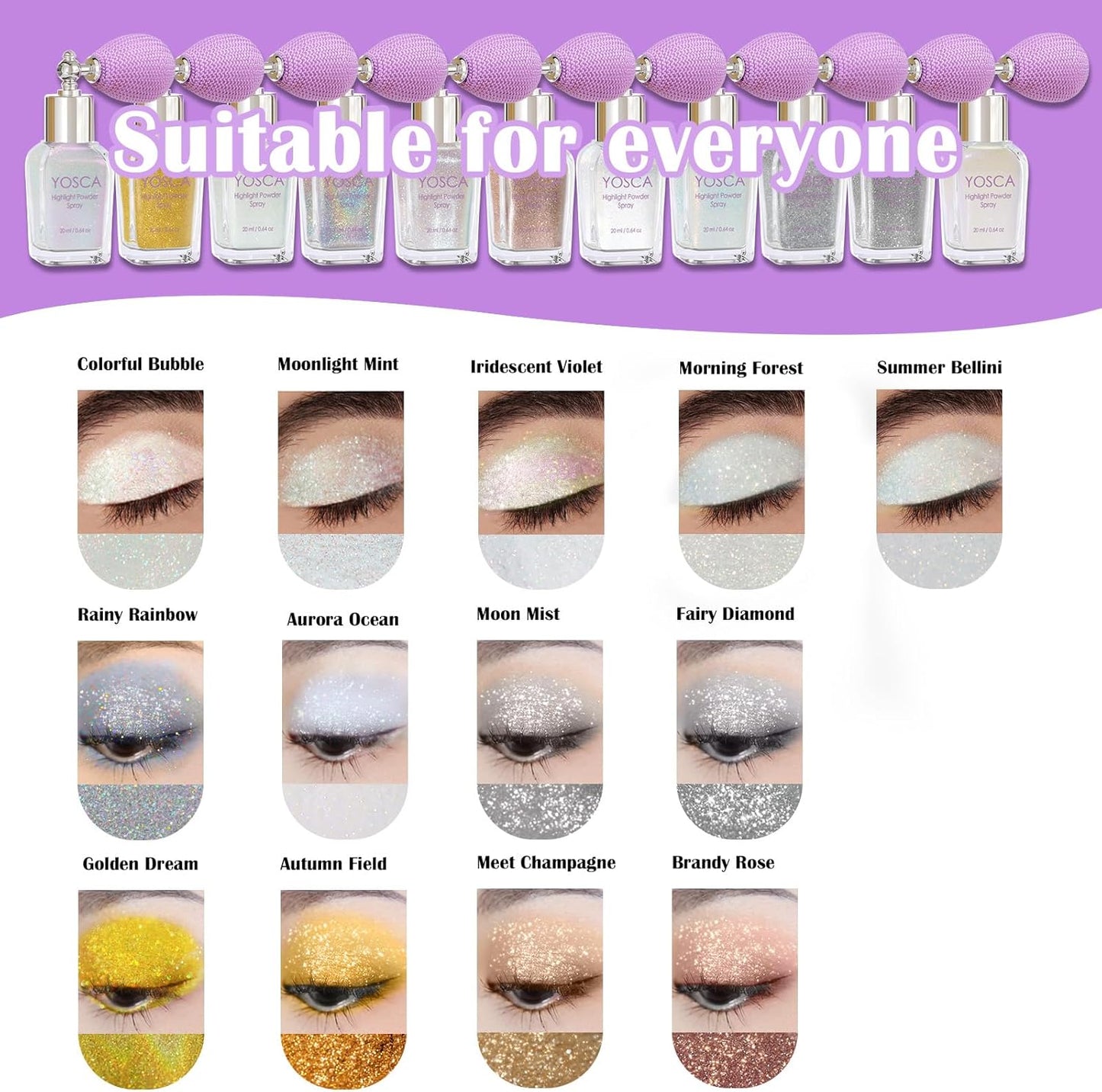 Yosca Body Glitter Spray, 30ML Loose Body Shimmer Powder Iridescent Hair Spray White Glitter Sparkle Highlighter Makeup Festival Rave Accessories for Clothes Hair Face Nail Art