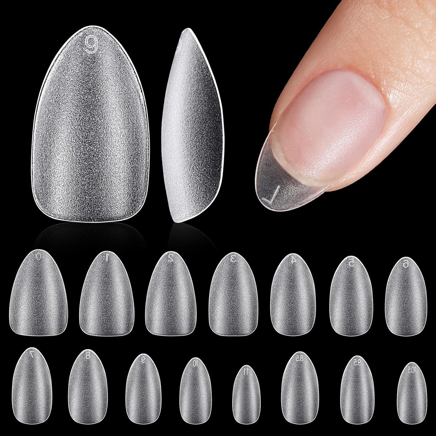 TOMICCA Short Almond Nail Tips, Acrylic Soft Full Coverage Fake Nailsfor Extension Manicure, Double-sided Matte Press on Nail Tips for Home DIY Art Women Girls