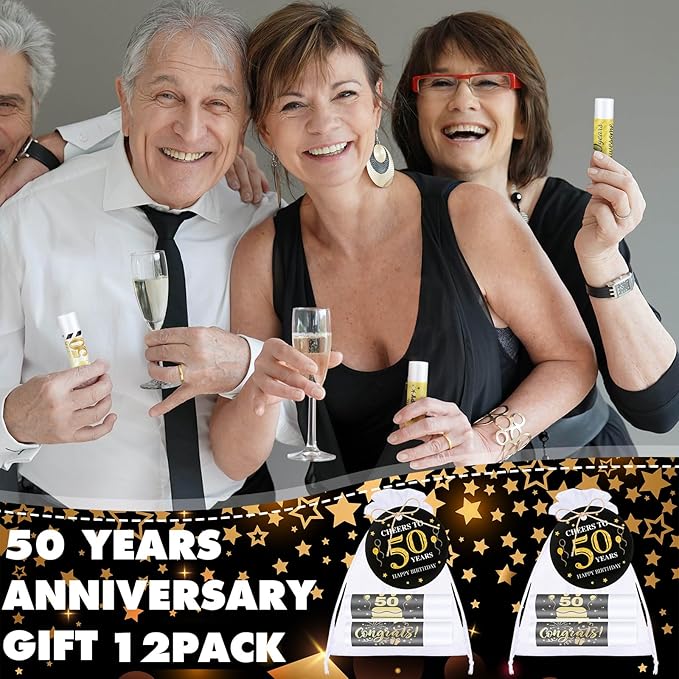 50 Sets Birthday Favors Lip Balm Gifts Bulk Moisturizing Lip Balm with 50 Organza Drawstring Gift Bag 50 Tags Birthday Party Supplies Gifts Bulk for Men and Woman (50th Birthday)