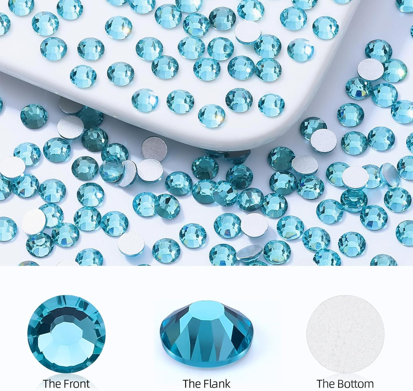 Aquamarine Flatback Rhinestones, Glass Rhinestones for Nail Art and Craft, Glue Fix, Loose Crystal Gemstones(Aquamarine, SS4, 1440pcs, 1.5-1.7mm)