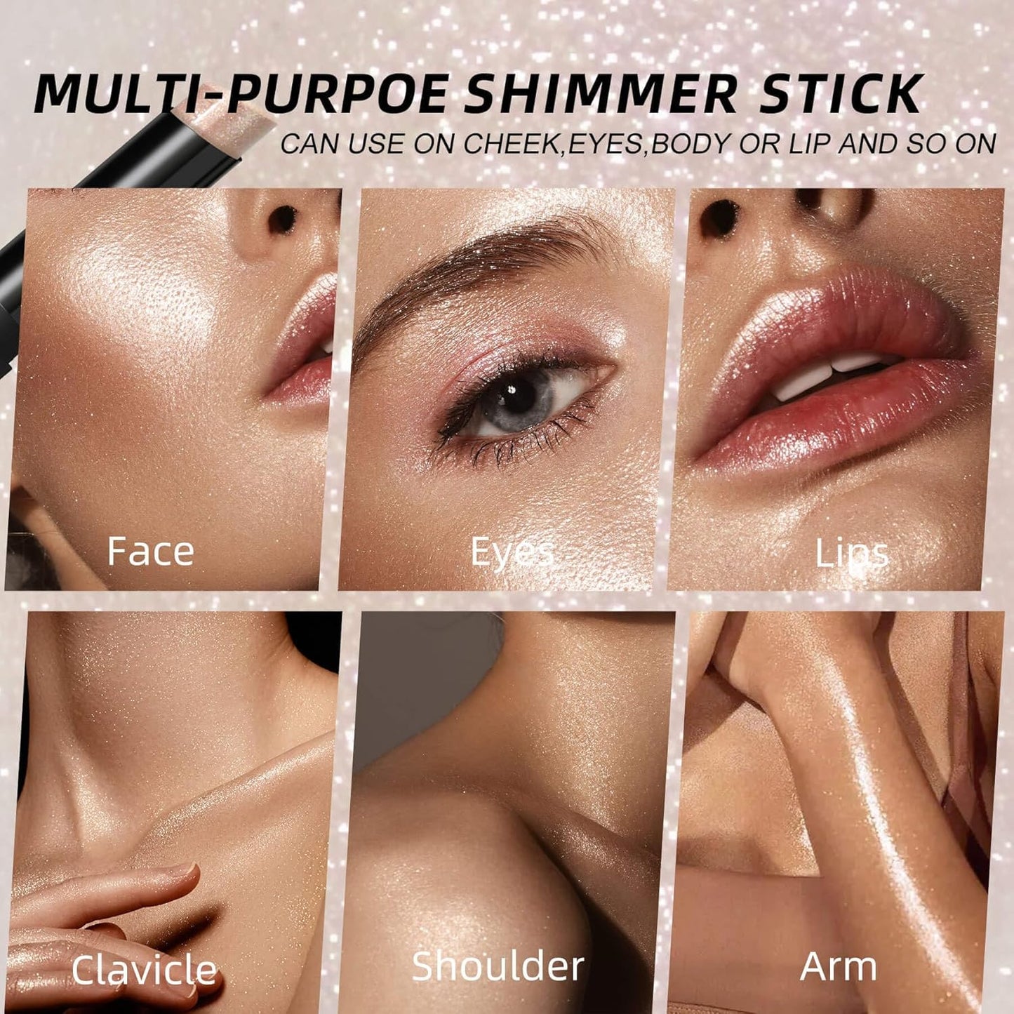 Shimmer Stick for Eyes, Lips, Face and Body Cream Highlight Eyeshadow, Multi-Use Diamond Like Shine, Moisturizing Formula Sheer Finish, Silver Undertone Frost Beam