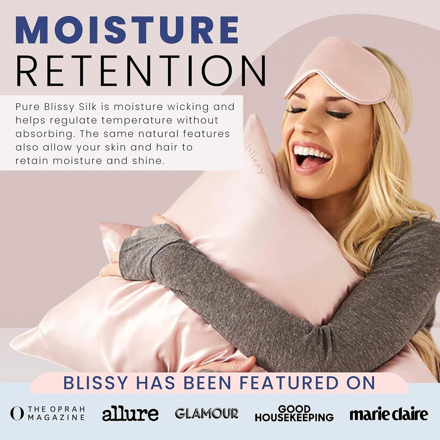 Blissy Silk Sleep Mask - Silk Eye Sleeping Mask for Women & Men for Total Blackout - 100% Pure Mulberry Silk, 22 Momme 6a Fibers - Blindfold Silk Sleep Mask Side Sleeper Eye Cover (Pink)