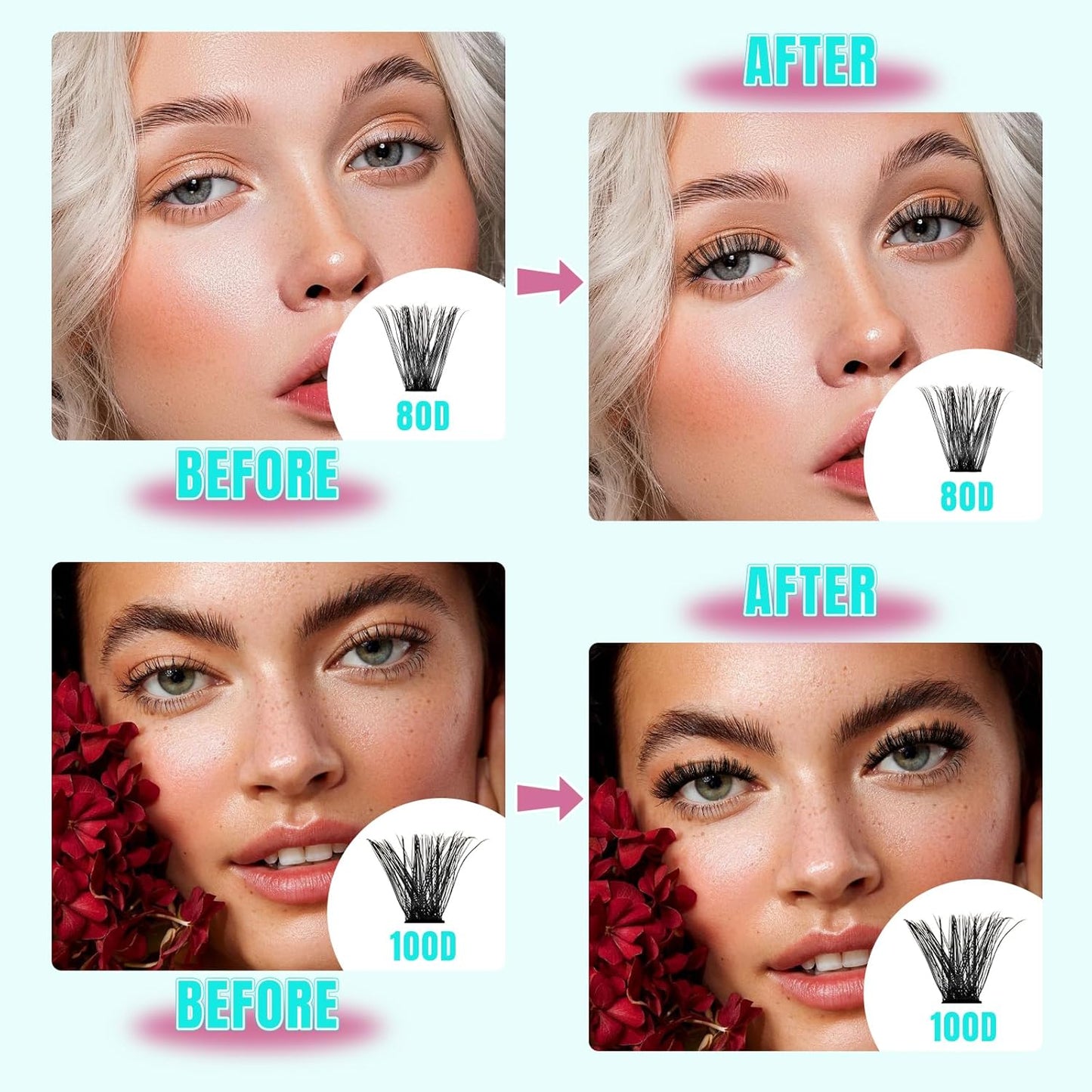 Lash Clusters 320Pcs 80D 100D Eyelashes Cluster D Curl Individual Wispy Lashes Cluster for DIY Cluster Eyelash Extensions at Home for Beginners (Mix10-16mm)