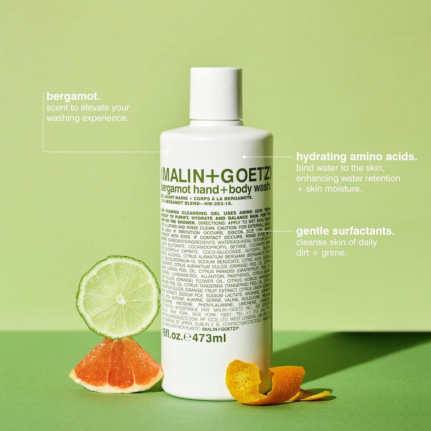 Malin + Goetz Essential Bergamot Purifying, Hydrating Hand + Body Wash, Natural Ingredients for All Skin Types, Soap for Sensitive, Dry Skin, No Stripping, Irritation, 16 Fl Oz