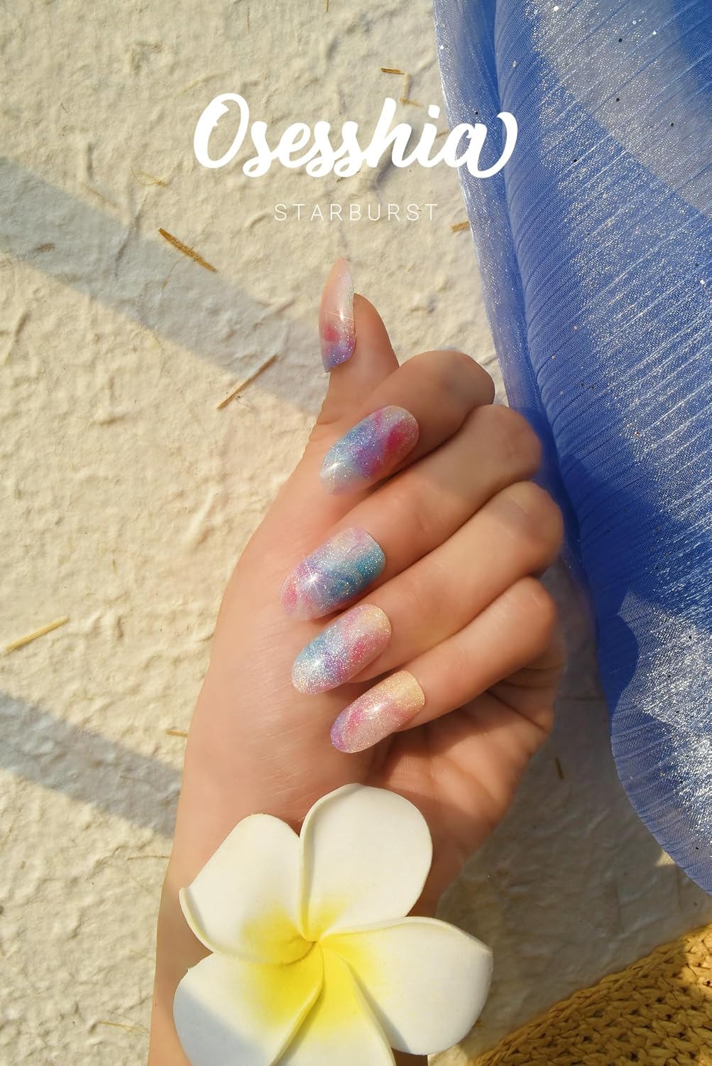 Semi Cured Gel Nail Strips, 20 pcs Nail Wraps, Glaze Stickers, Salon Quality French Manicure, Full Decal Gel Polish Strips, Long Lasting SCG, Easy on, UV Required (Starburst)