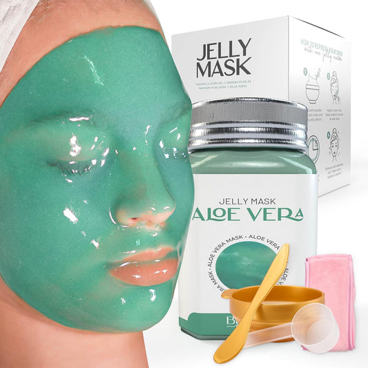 BRÜUN Jelly Mask Jar Aloe Vera Peel-Off Face Care Rubber Mask | 23 fl oz Skin Care Moisturizing Gel Mask Jar Spa Set