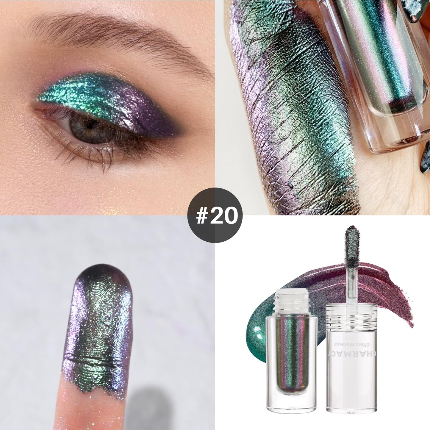 CHARMACY Liquid Duochrome Eyeshadow, Multi-Dimensional Eye Looks, Long Lasting Glitter Eye Shadow Sets Metallic Pigments, Quick Drying, Sparkling Shiny Eye Makeup for Beginners, 1.6g (#20)