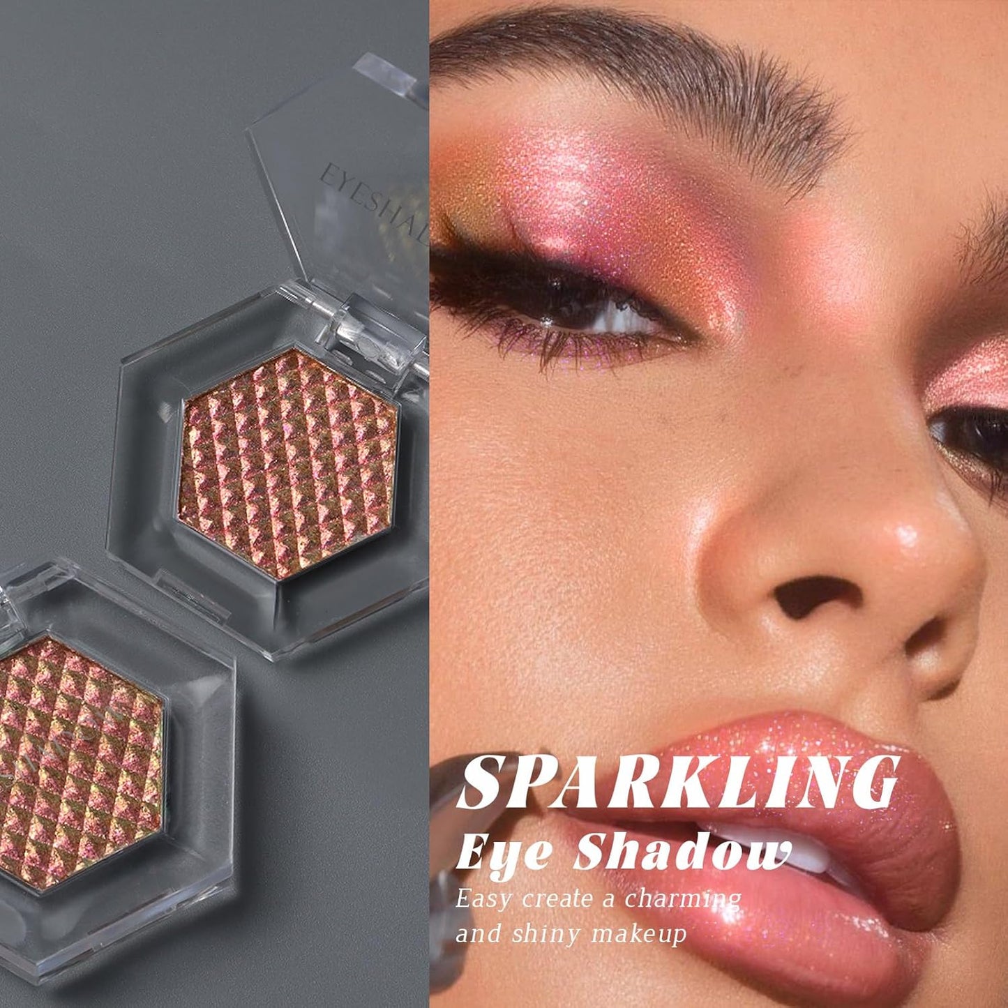 Chameleon Rose Gold Glitter Eyeshadow, Cream to Powder Shimmer Multichrome Single Eyeshadow, Sparkling Holographic Color Shifting Eye Brightener Highlighter Makeup Palette 03