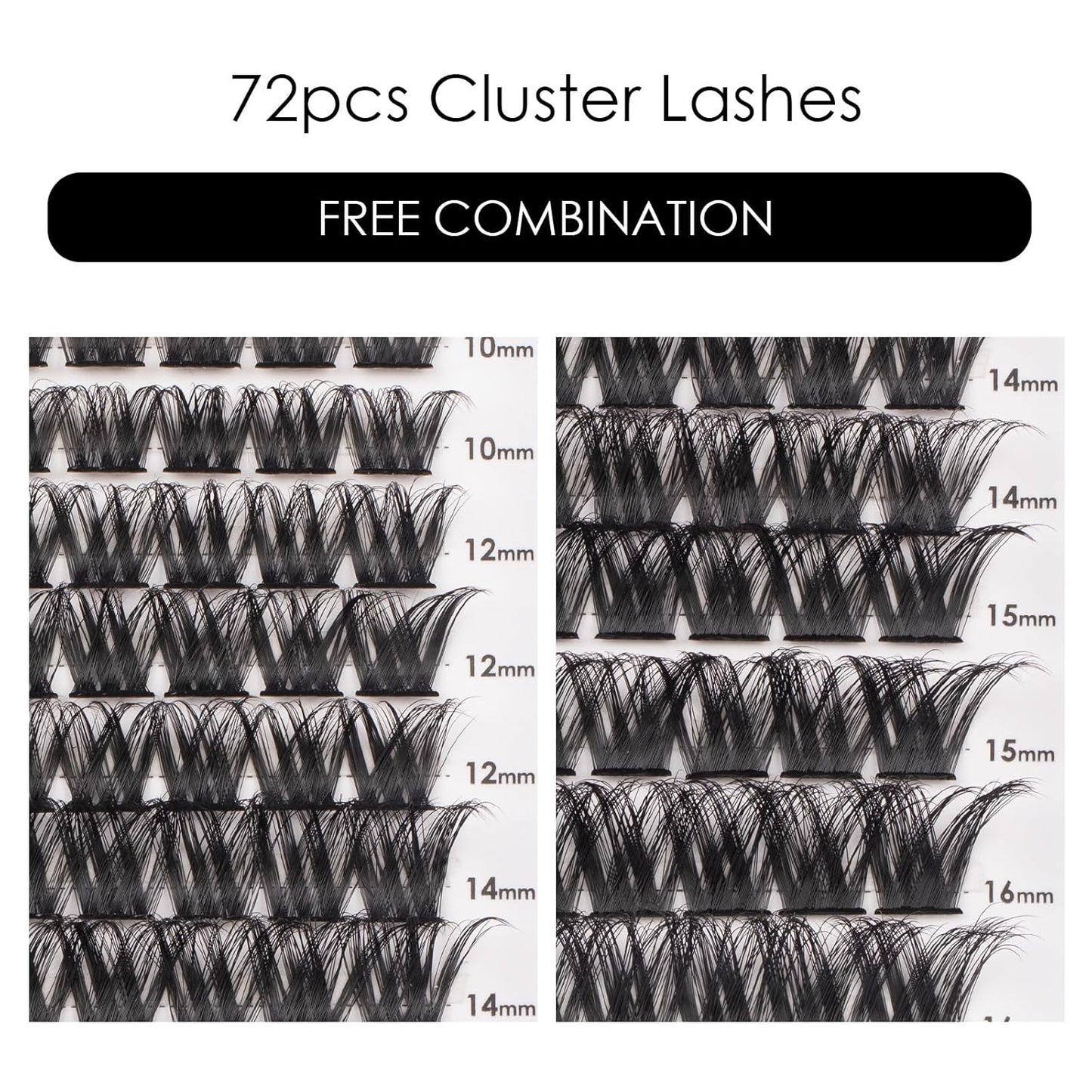 Cluster Lashes 72 Individual Lashes Clusters Eyelash Extensions False Eyelashes DIY Lash Extension Reusable False Eyelashes Natural Look Mix 10-16mm C D Curl-DM27