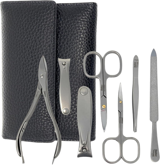 SHPITSER Professional 7pc TopInox Surgical Stainless Steel Tools Manicure Pedicure Set in Genuine Durable Leather Case Handmade in Solingen Germany for Nail and Cuticle Care