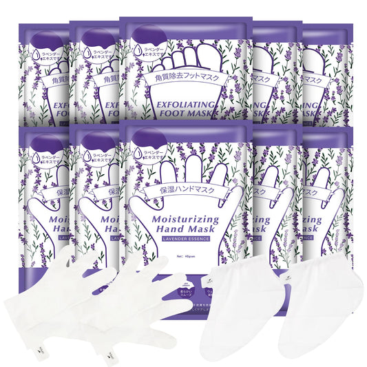 Hydrating Hand Foot Masks Set,5 Pack Glove Mask for Dry Hand,Exofliating 5 Pack Socks Maskfor Peeling Away Dead Skin Calluses（Lavender）