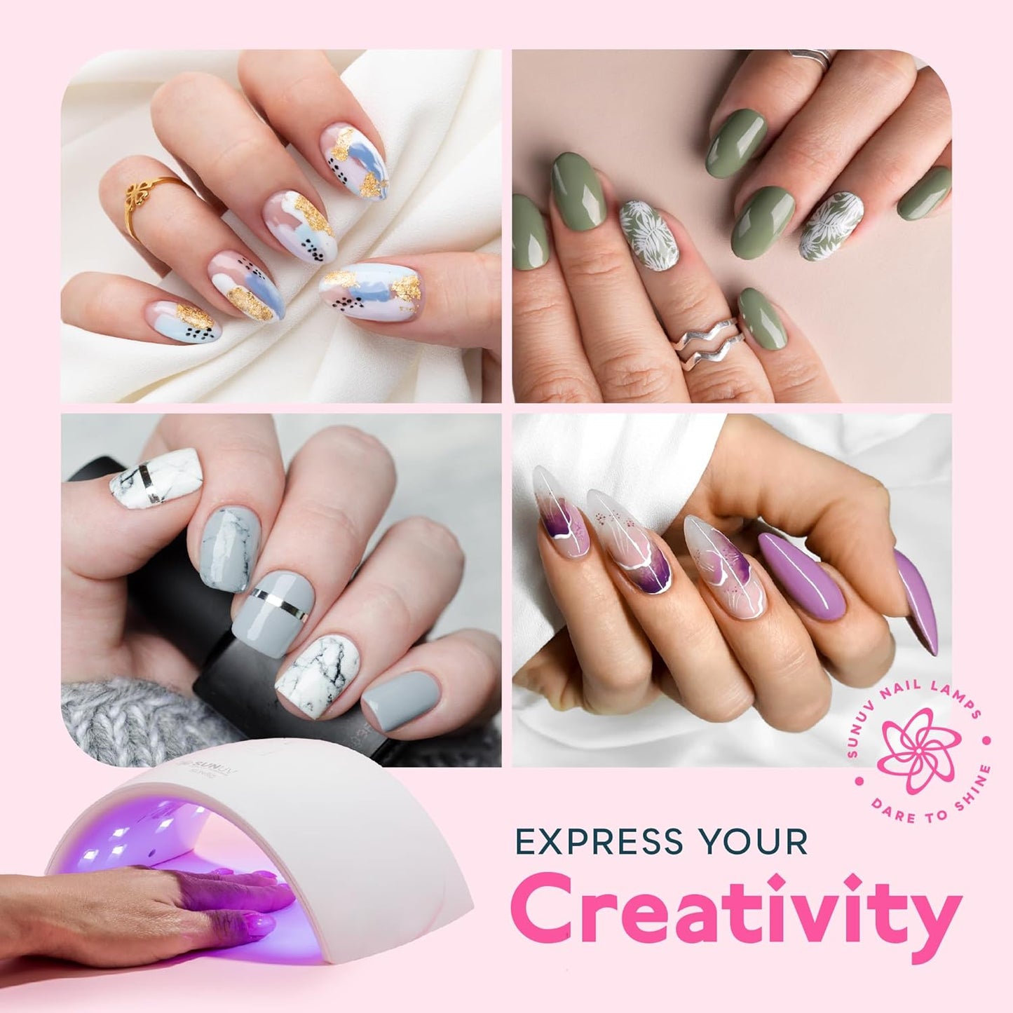 SUNUV UV LED Nail Lamp, Nail Dryer for Gel Polish UV Light for Nails with Sensor 2 Timers SUN9C Pink Gift for Women Girls