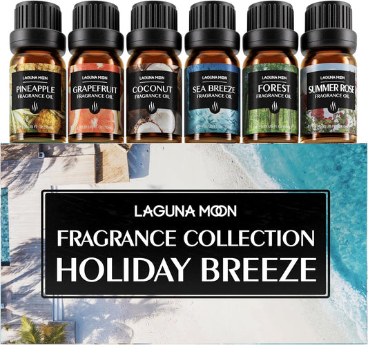 Lagunamoon Summer Essential Oils Set - Holiday Breeze Gift Set for Diffusers, Home Care, Candle Making, Fragrance, Aromatherapy, Humidifiers, Gifts - Coconut, Pineapple, and Grapefruit (10ml)
