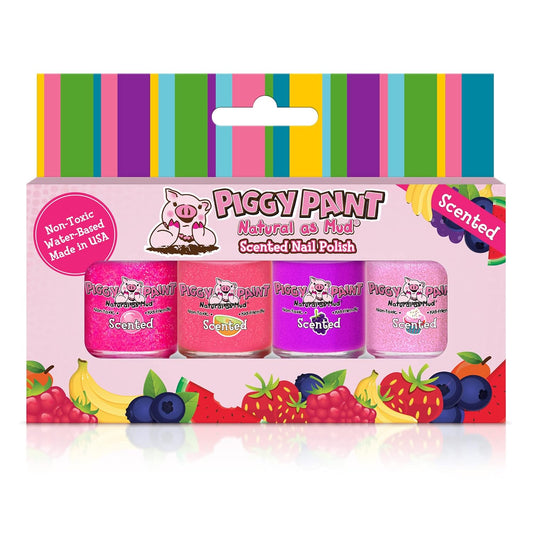 Piggy Paint | 100% Non-Toxic Girls Nail Polish | Safe, Cruelty-free, Vegan, & Scented for Kids | Scented Lucky Lollipop (4 Pack Kit)