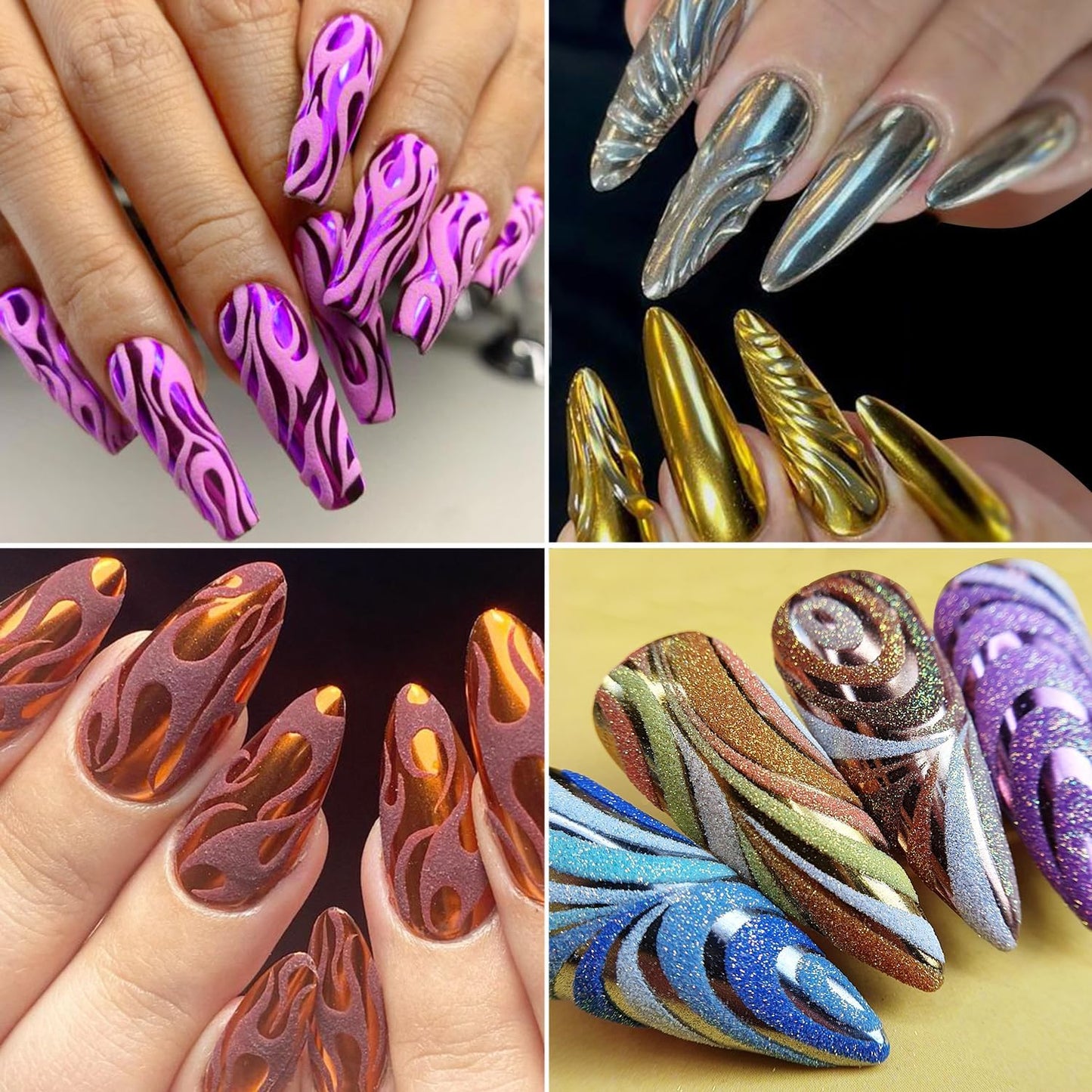 Chrome Nail Powder Set 12 Colors Gold Silver Bronze Chrome Powder for Nails Metallic Nail Glitter Red Green Blue Mirror Rub Pigment with 2PCS Extra Fine White Sugar Powder Nail Design