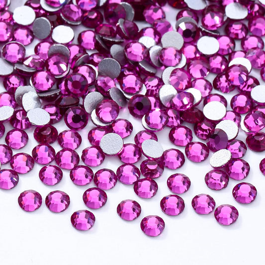 Fuchsia Flatback Rhinestones, Glass Rhinestones for Nail Art and Craft, Glue Fix, Loose Crystal Gemstones(Fuchsia, SS4, 2880pcs, 1.5-1.7mm)
