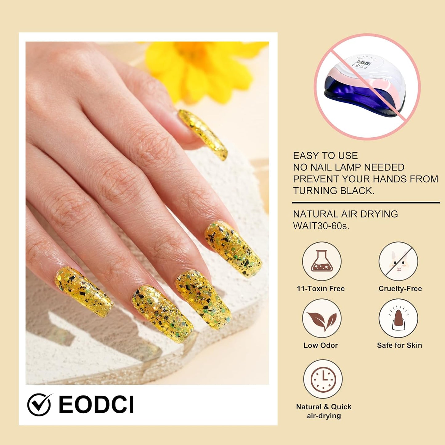 Dip Powder Eggshell Yellow Color French Glitter tinfoil Nail Art Starter Manicure Salon DIY at Home No Needed Nail Lamp Curing Odor-Free&Long-Lasting 1 Oz