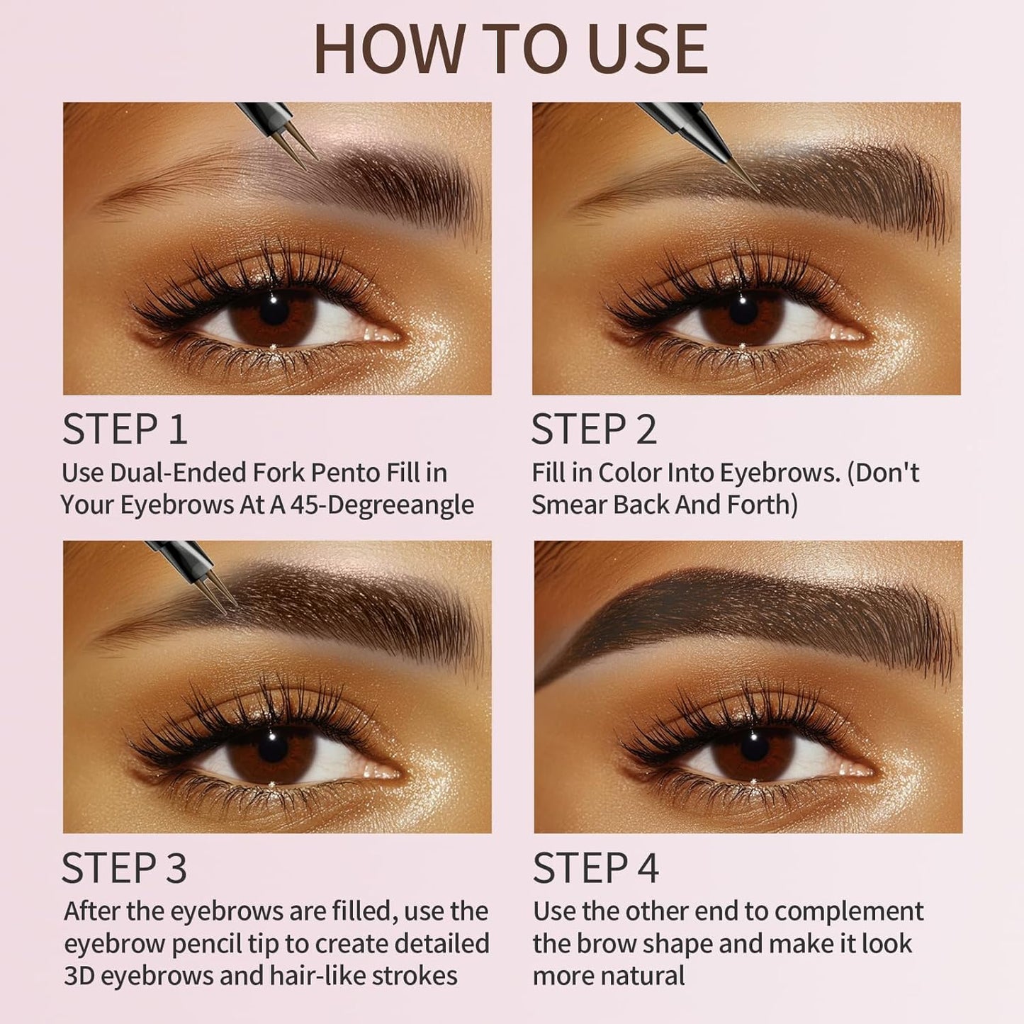 Eyebrow Pencils for Women, 2-in-1 Dual-Ended Microblading Eyebrow Pencil Waterproof with 2 Fork Tip and Spoolie Brush for Hair-Like Natural Brows Eyebrow pen, Non-Dry, Last All-Day (Brown)