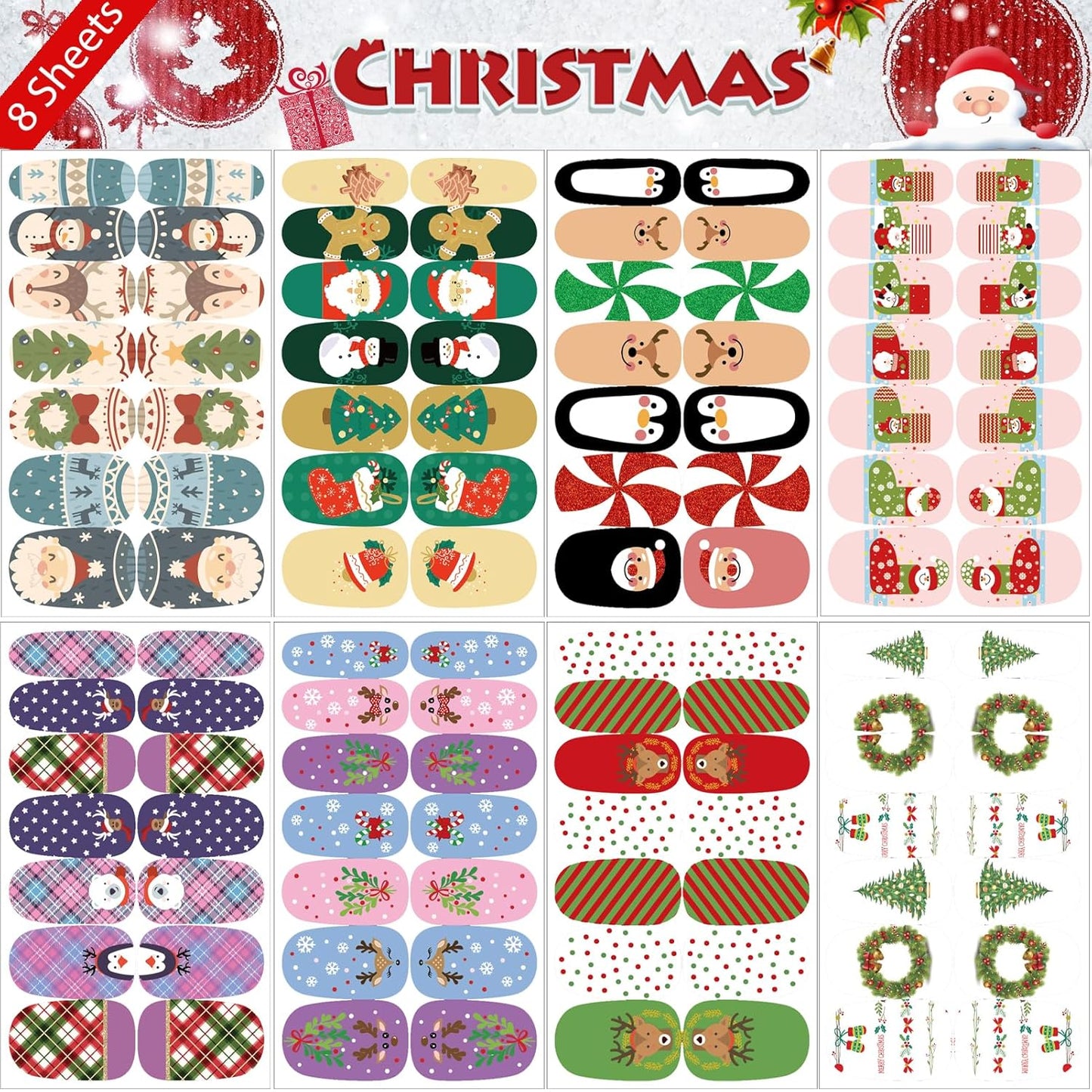 24 Sheets Holiday Nail Wraps Stickers, Halloween Christmas Thanksgiving Day All Seasonal Full Nail Polish Strips, DIY Self-Adhesive Fall Winter Nail Art Decals with 2 Piece Nail Files for Party Decor