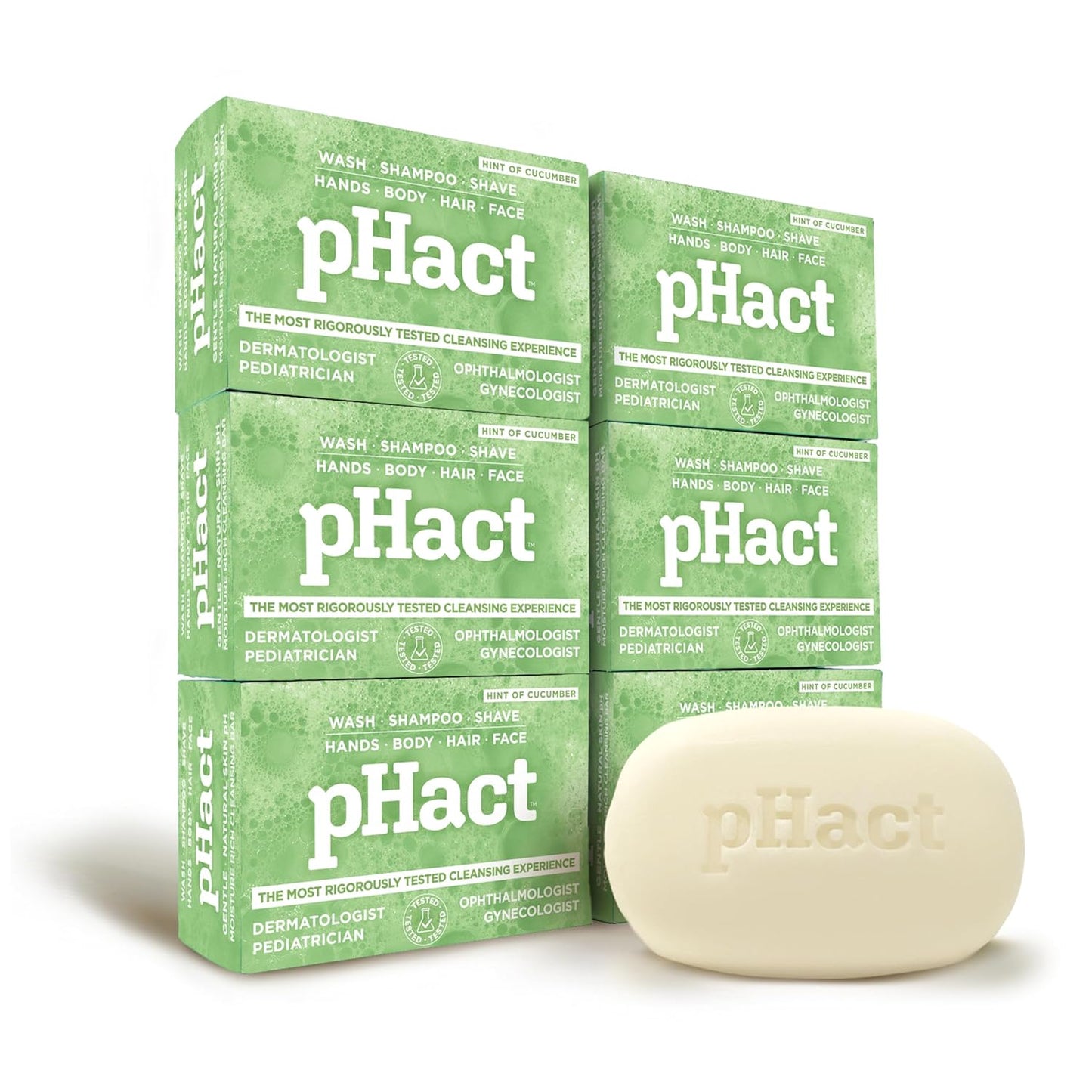 ANDREW LESSMAN pHact Moisture-Rich, Soap-Free Cleansing Bar Cucumber. Natural Skin pH. All Skin Types - Even Sensitive Skin. Hypoallergenic. Dermatologist Tested. 6 - Pack 4.25 oz each