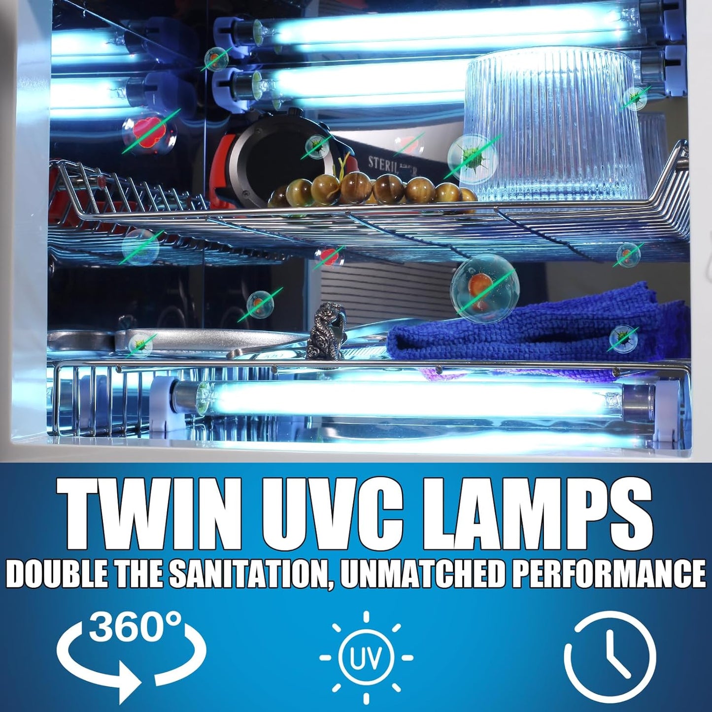 [𝟮 𝗨𝗹𝘁𝗿𝗮𝘃𝗶𝗼𝗹𝗲𝘁 𝗟𝗶𝗴𝗵𝘁𝘀] 12L Extra-Large Box UV Light Nail Tool Cleaning Machine, Dual UVC Lamps System Cabinet with Timer Setting for Salon, Spa, Beauty and Barber