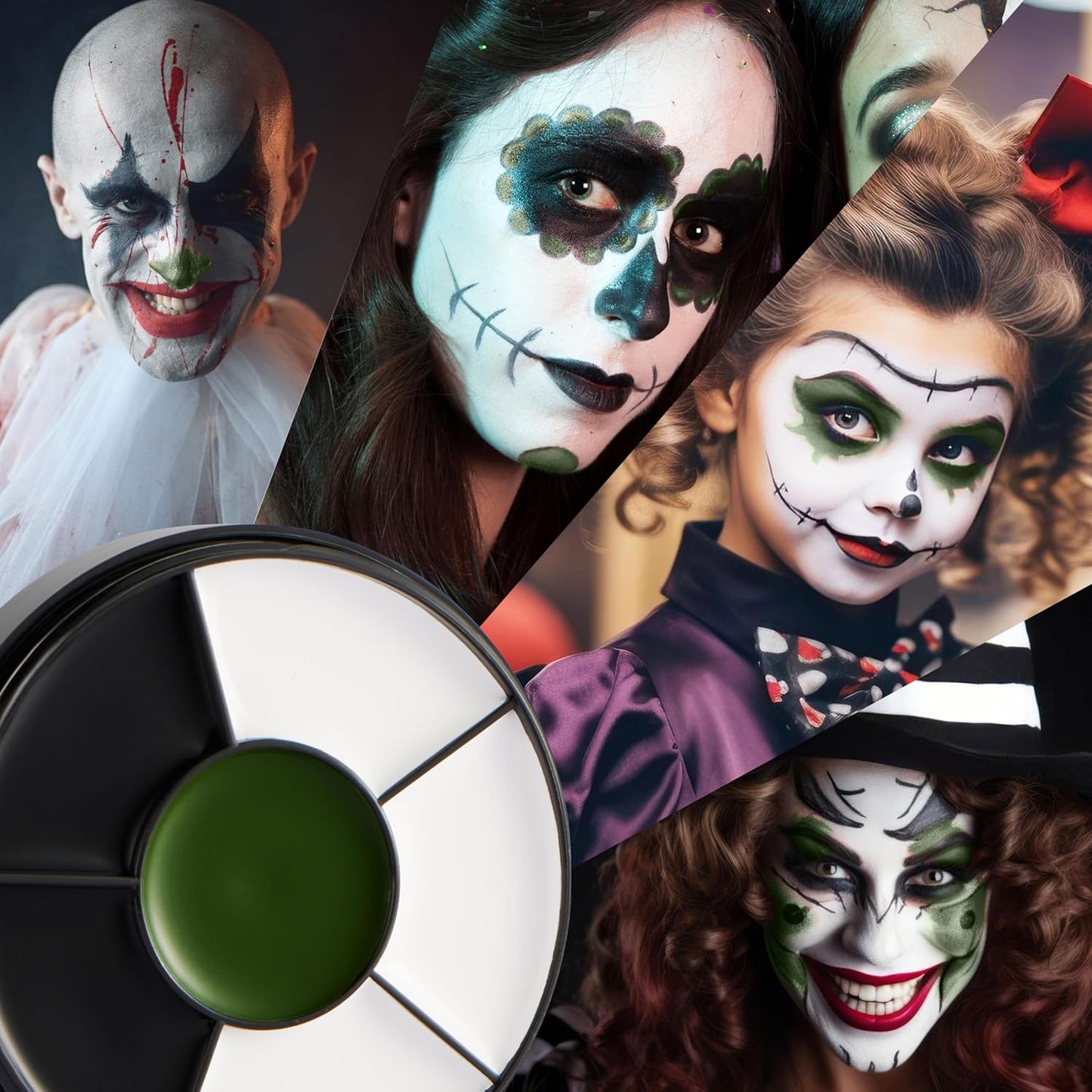 Spooktacular Creations Halloween Makeup Palette 3 Colors, Face Body Paint Wheel for Adult SFX Zombie Cosplay, Baseball Sport Games Dress Up (0.35 oz, White Black Green)