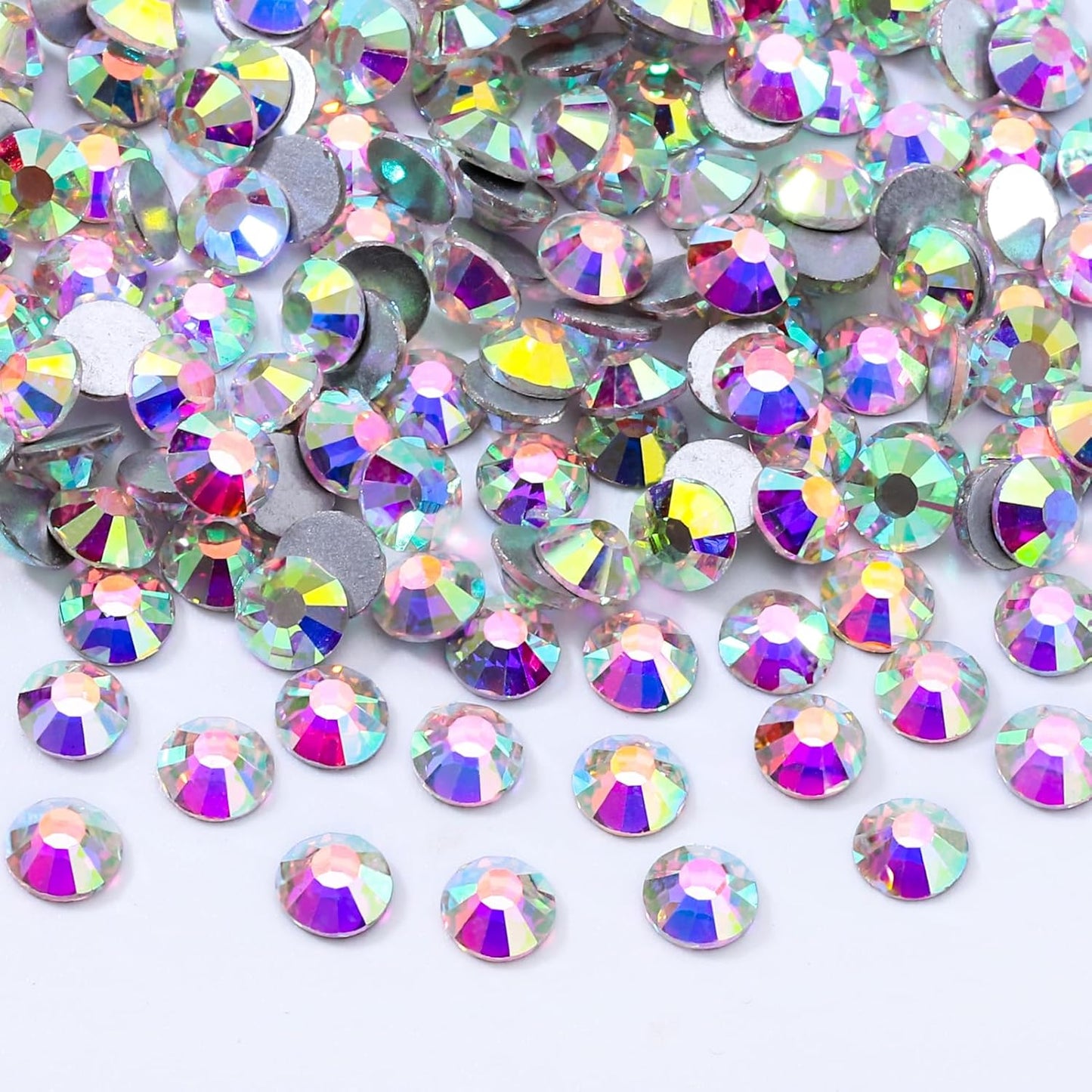 Crystal AB Flatback Rhinestones, Glass Rhinestones for Nail Art and Craft, Glue Fix, Loose Crystal Gemstones(Crystal AB, SS30, 576pcs, 6.4-6.6mm)