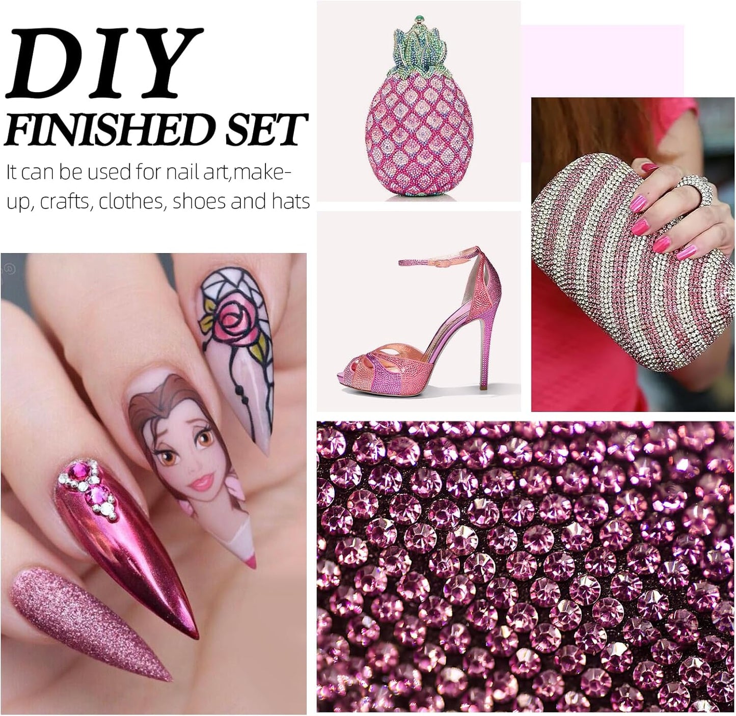 Rose Flatback Rhinestones, Glass Rhinestones for Nail Art and Craft, Glue Fix, Loose Crystal Gemstones(Rose, SS12, 1440pcs, 2.9-3.0mm)