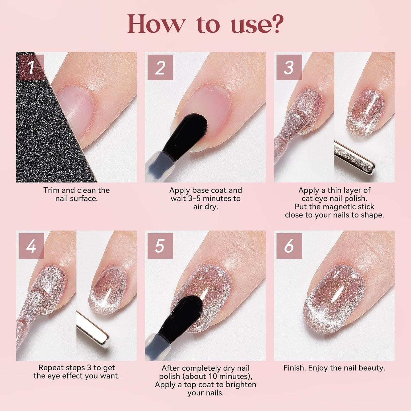 MIZHSE Quick Dry Cat Eye Nail Polish, Shimmery Pink Magnetic Nail Polish with Magnet, Air Dry Fast Nail Lacquer 15ml Reflective Cateye Polish for Women Girls Manicure DIY Home