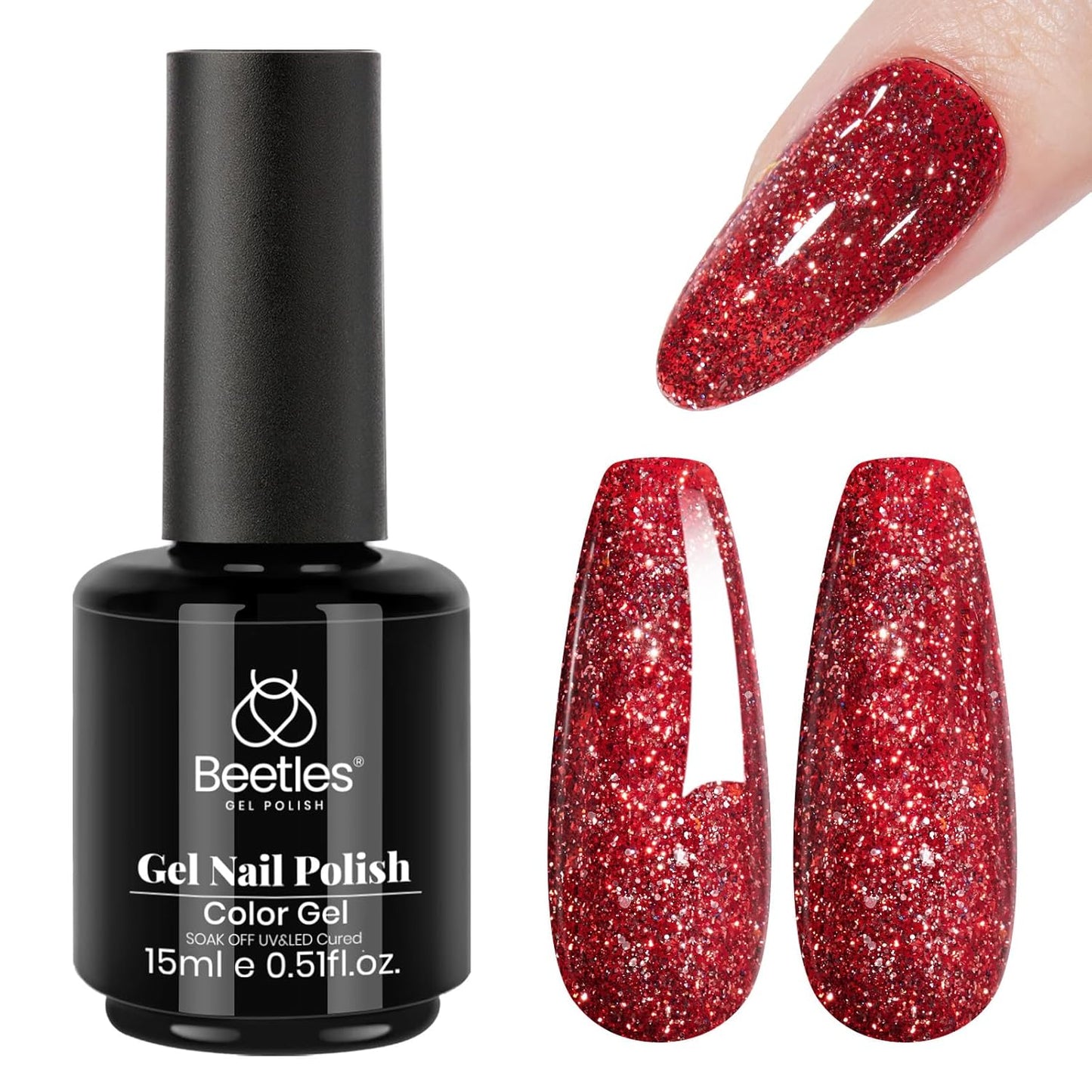 Beetles Christmas Gel Nail Polish – Red Reign Glitter Gel Polish, 15ml Soak Off UV LED Sparkling Holiday Nail Color, Long Lasting Glossy Manicure for Christmas Nail Art and DIY