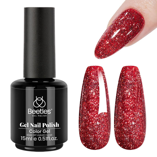 Beetles Christmas Gel Nail Polish – Red Reign Glitter Gel Polish, 15ml Soak Off UV LED Sparkling Holiday Nail Color, Long Lasting Glossy Manicure for Christmas Nail Art and DIY