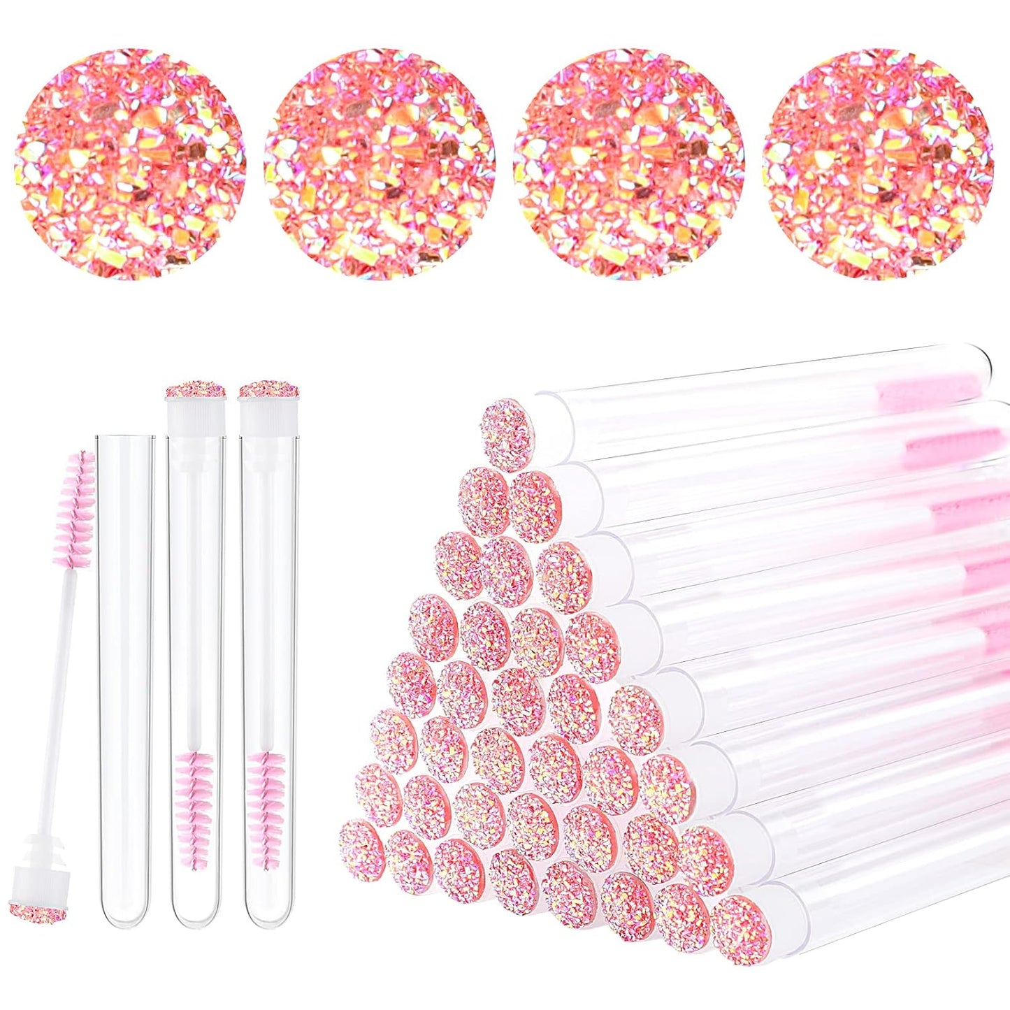 50pcs Eyelash brush Lash Wand Makeup tool Eyelash Extension supplies Cleaning brush Diamond Mascara star l pink